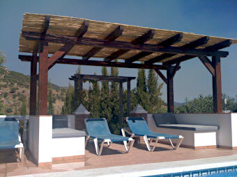 New wooden pergola by the pool